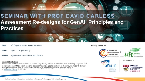 Thumbnail for [Seminar] Assessment re-designs for GenAI: Principles and practices (4 Sep 2024)